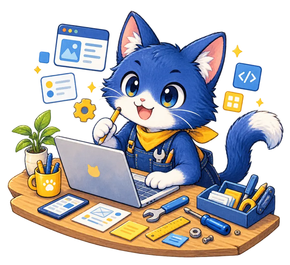 ノートパソコンで便利なツールを作る青い猫
